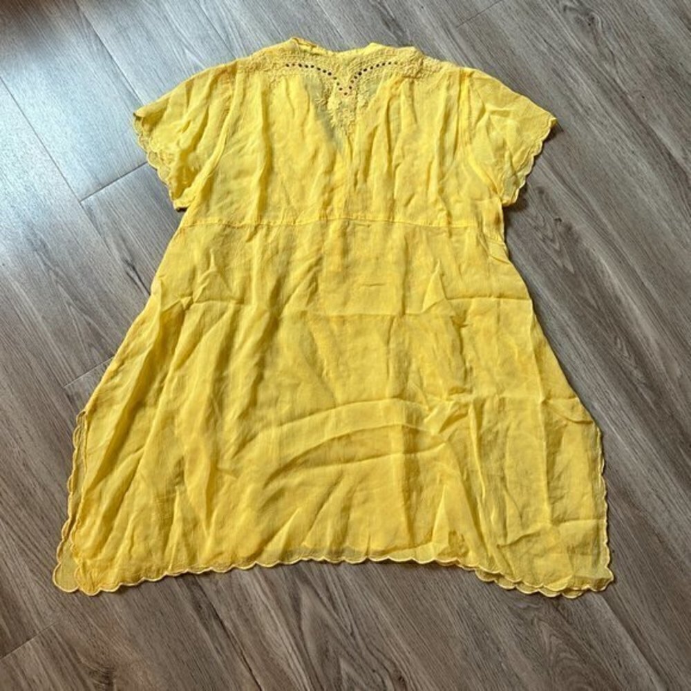 Johnny Was Yellow Lace Button Up Ruffle Tunic Top Size S - Picture 7 of 7